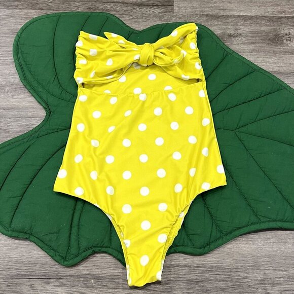 Mikoh Womens XL Lana Yellow Polka Dot Strapless Tie Front One Piece Swimsuit - Picture 2 of 7